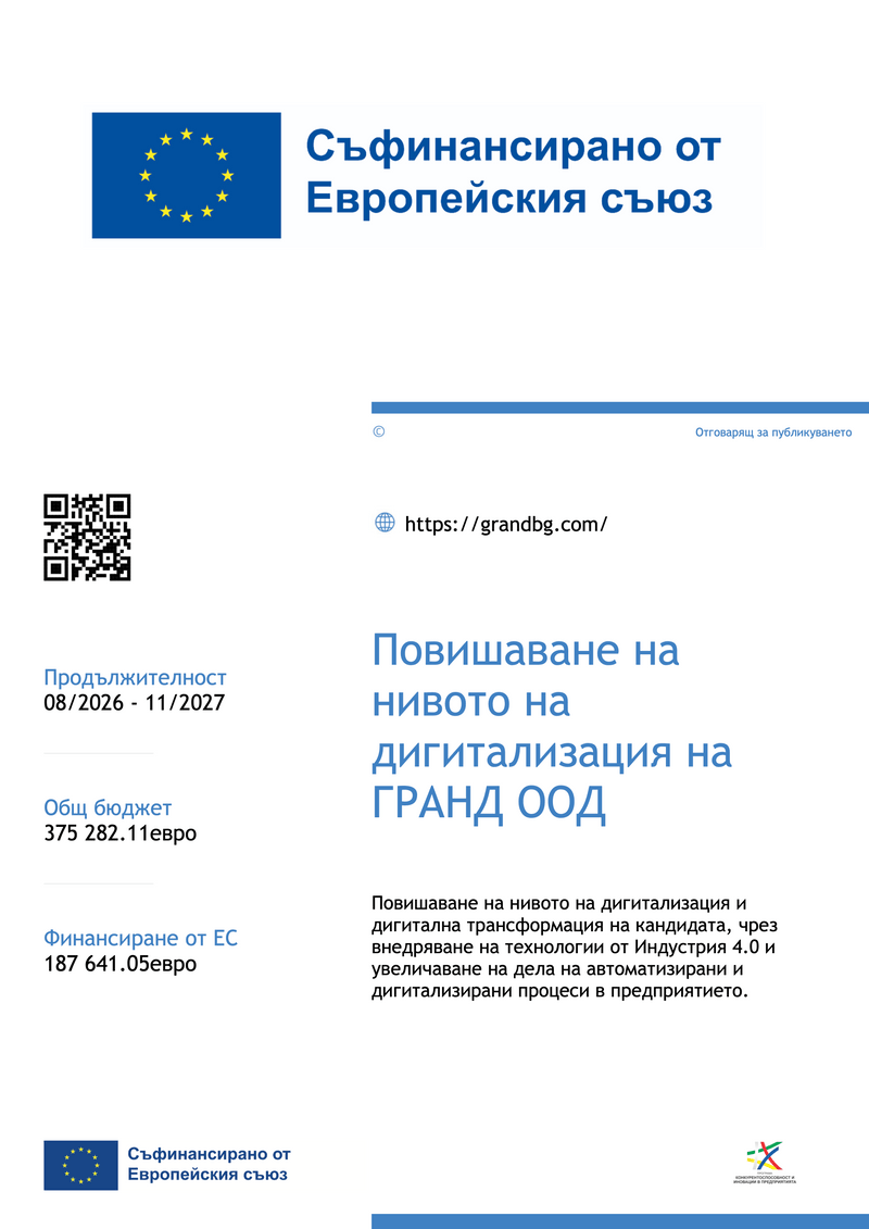 Информационна табела за проект по процедура Въвеждане на технологии от областта на Индустрия 4.0 в предприятията